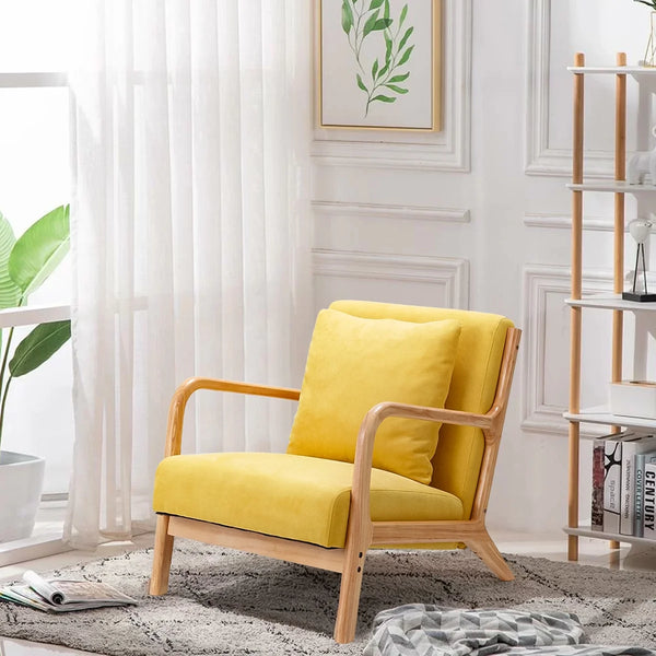 YODOLLA Mid-Century Modern Accent Chair Set of 2, Fabric Arm Chair, Reading Chair with Arm, Upholstery Linen, Living Room Furniture, Yellow