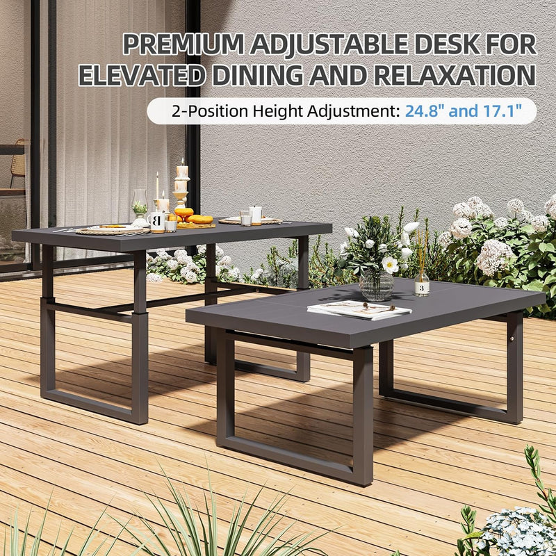 AECOJOY Aluminum Patio Furniture Set with Waterproof Cover Modern Metal Outdoor Patio Furniture Clearance, Adirondack Patio Conversation Sets for Lawn, Backyard, and Deck with Grey Cushions