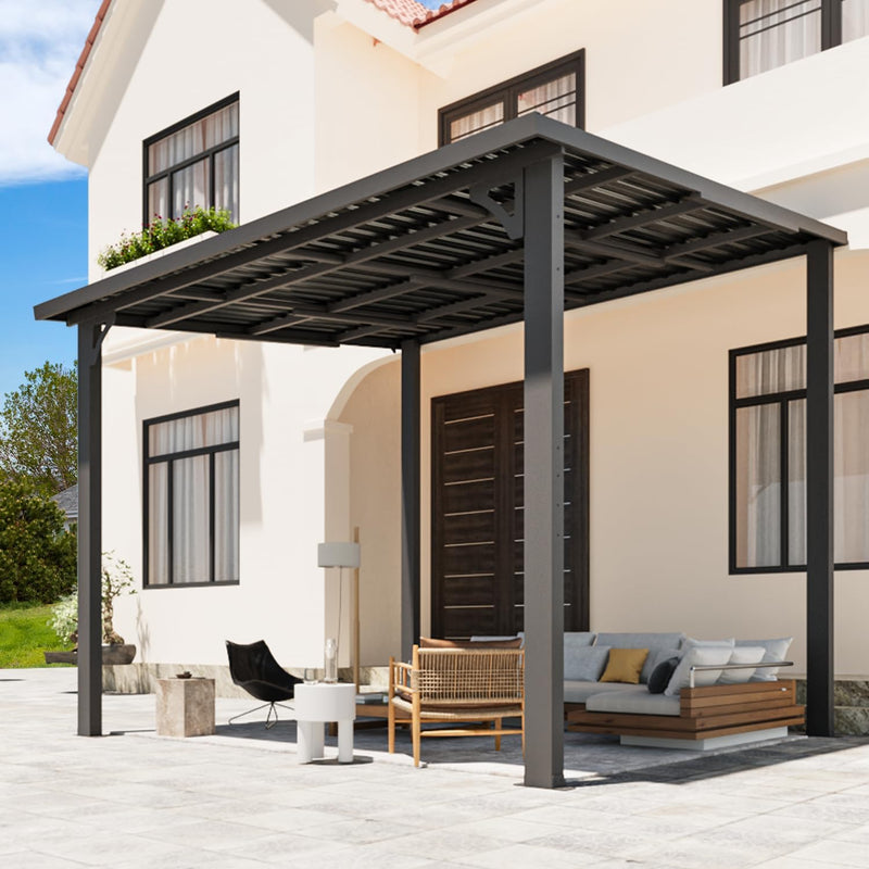 YODOLLA 10' x 8' Hardtop Gazebo, Heavy Duty Outdoor Gazebo with Galvanized Steel Sloping Roof, All Weatherproof Metal Gazebo Featuring Vertical Stripes for Patio, Backyard, and Lawns