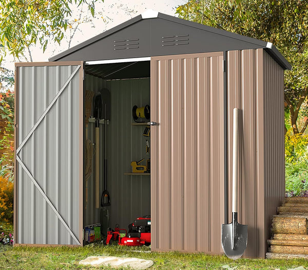 AECOJOY 6' x 4' Metal Storage Shed for Outdoor, Outdoor Storage Shed with Design of Lockable Doors, Utility and Tool Storage for Garden, Backyard, Patio, Outside use