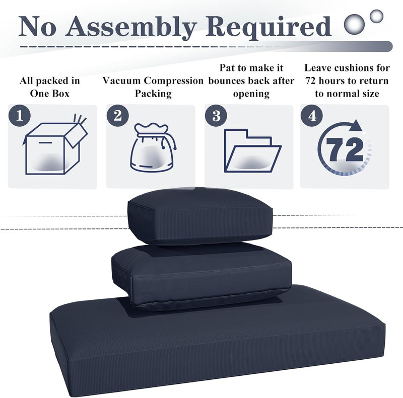 YODOLLA Outdoor Cushions, 4 inch Patio Cushions for Outdoor Furniture, Replacement Cushions Fits 7-Seats Sectional Rattan Conversation Set, Splashproof, Memory Foam Cushions and Covers (Navy)