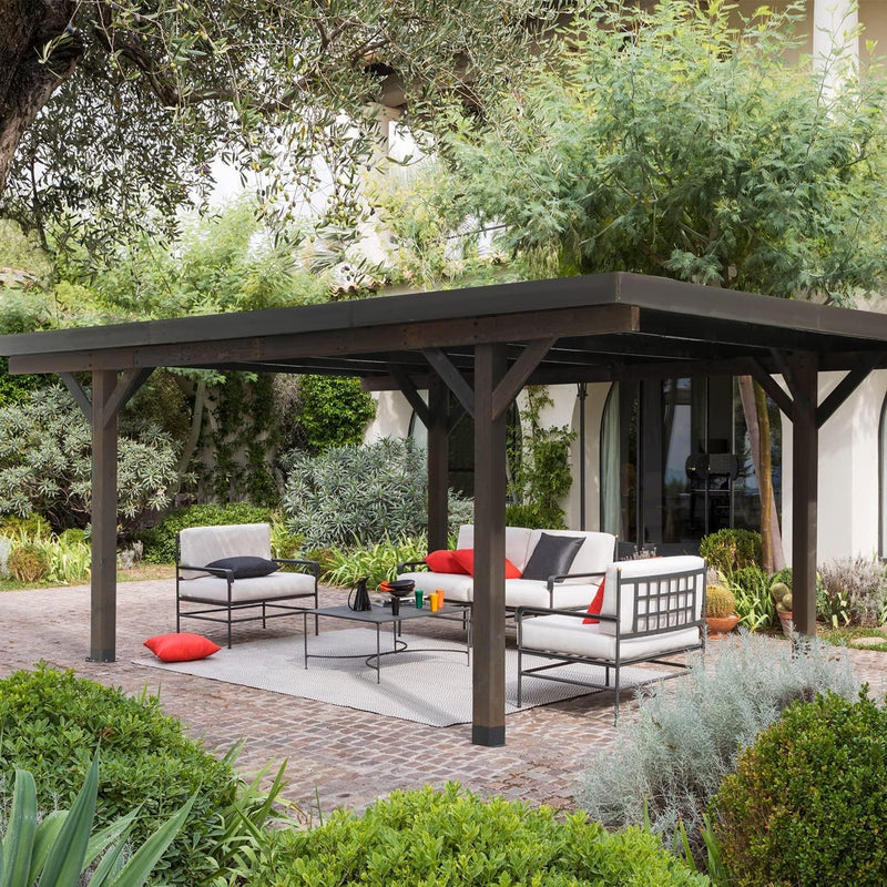 YODOLLA 17x12ft Wooden Carport Garage Outdoor Gazebo Wooden Pergola for Backyard, Coffee
