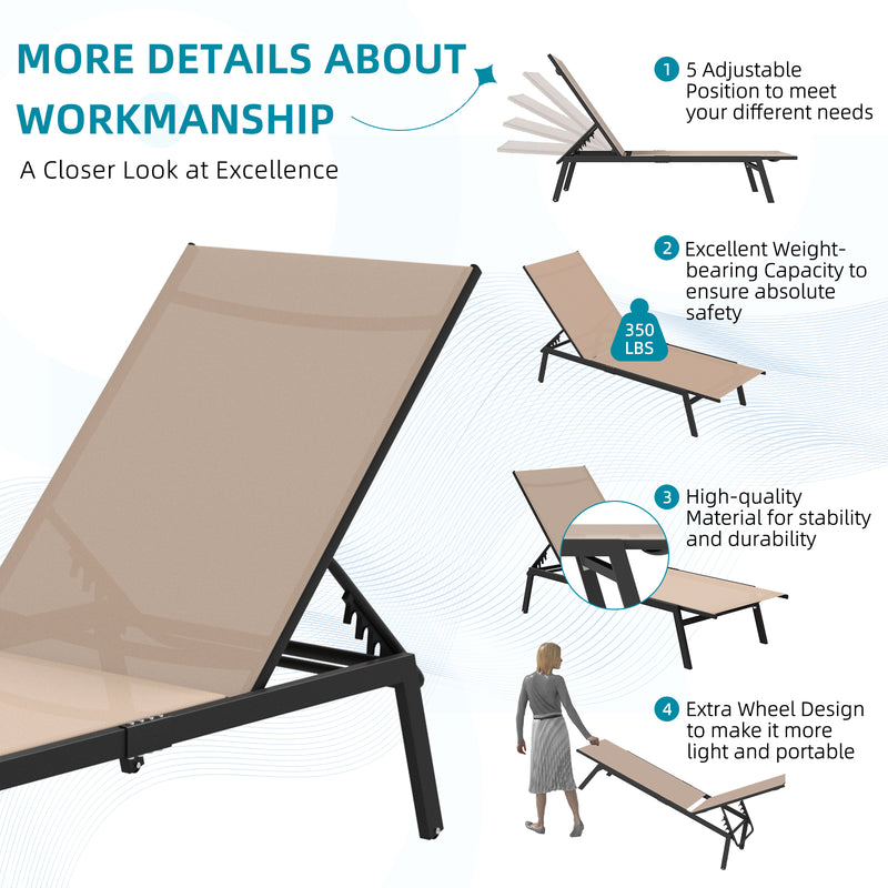 YODOLLA Patio Aluminum Lounge Chairs for Outside Adjustable Outdoor Chaise Lounge for Outside Pool-Brown