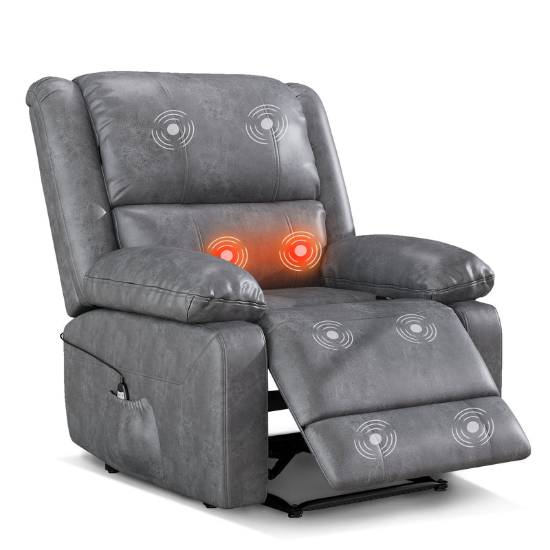 AECOJOY Leather Recliner Chair with Massage Heated Function, Home Theater Seating Sofa Gray