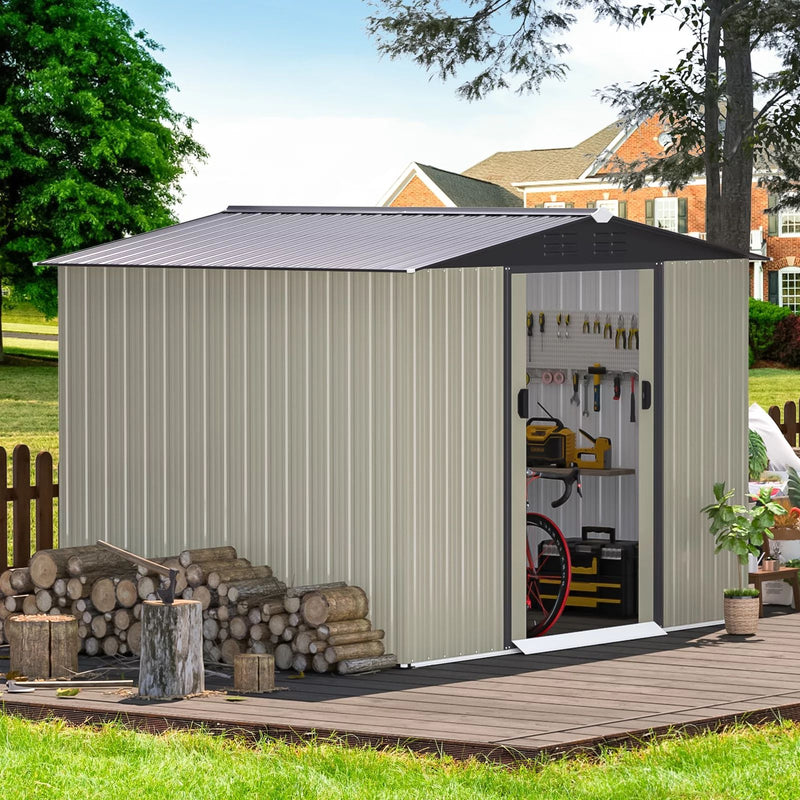 AECOJOY Galvanized Steel Outdoor Storage Shed with Sliding Door, 8 x 6 ft. Metal Storage Building