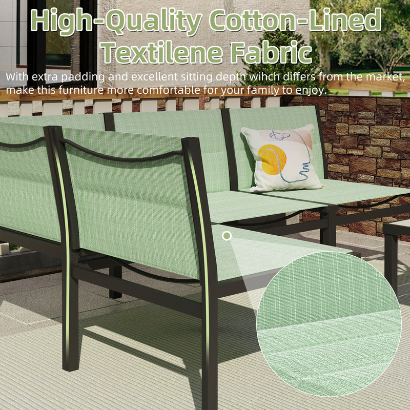 AECOJOY Outdoor Furniture Sets, 7 Pieces Cotton-Filled Textilene Fabric Outdoor Coffee Table and Chairs for Garden, Green