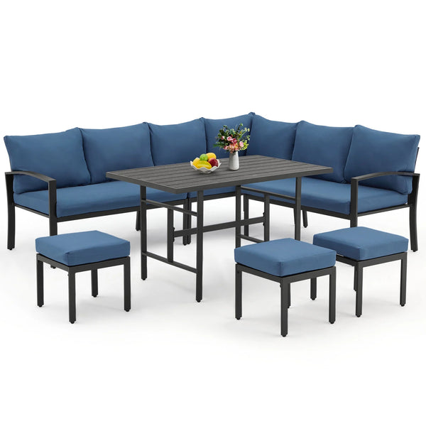 7 Pieces Metal Patio Furniture Sets on sale Patio,Blue