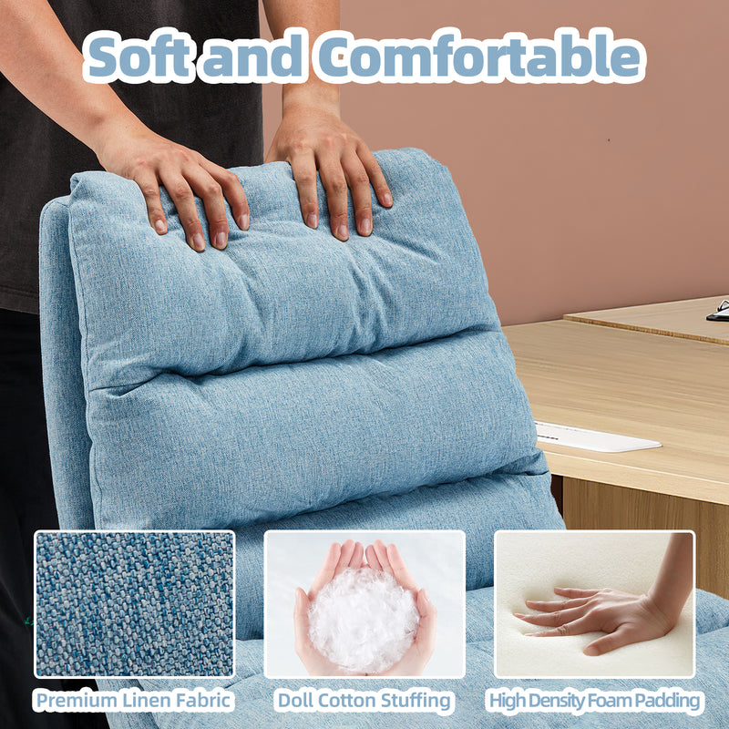 YODOLLA Office Chair on Clearance, Adjustable Height Vanity Chair Armless Desk Chair and Linen Fabric Swivel Chair for Office, Home, Blue