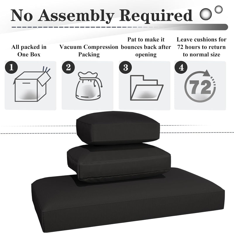 YODOLLA Outdoor Cushions, 4 inch Patio Cushions for Outdoor Furniture, Replacement Cushions Fits 7-Seats Sectional Rattan Conversation Set, Splashproof, Memory Foam Cushions and Covers (Black)