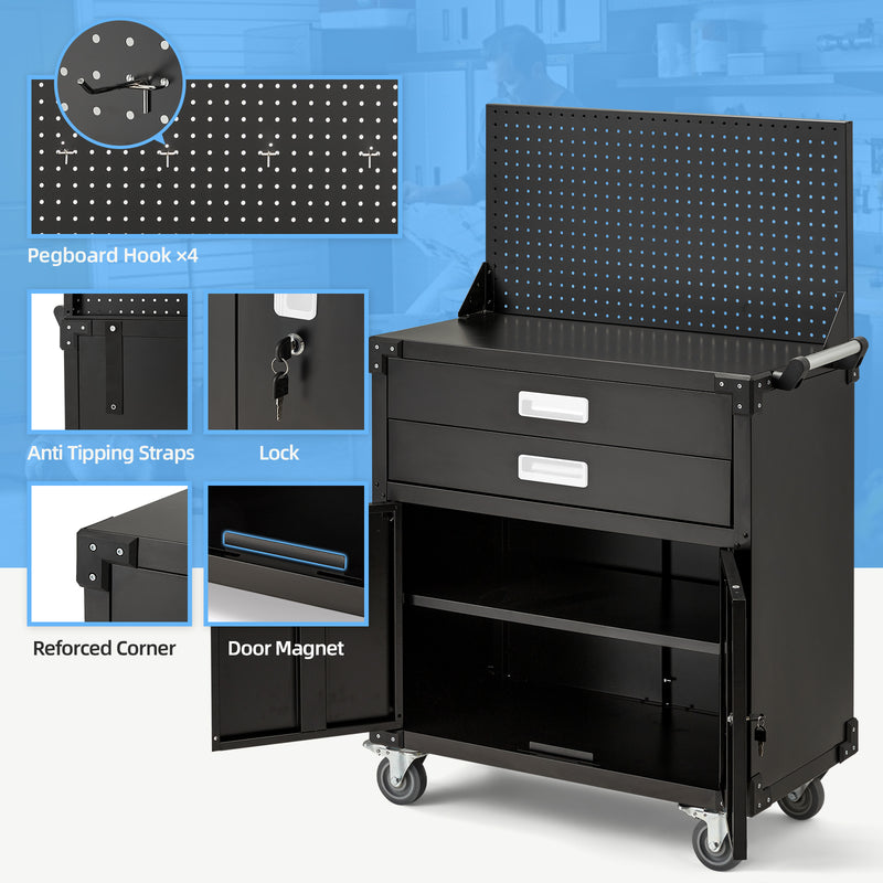 AECOJOY Metal Steel Mobile Tool Cart with Storage Drawer Tool Chest On Wheels Tool Box Garage Organizer for Workshop Warehouse Garage, White Handle