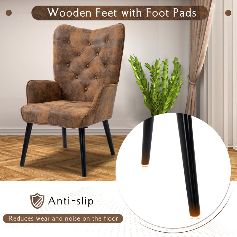 AVAWING Rustic Accent Chair with Footrest, Gold Accent Chair with Arms, Tufted Button Back Modern Accent Chair with Rubberwood Legs, Mid Century Accent Chair for Living Room, Bedroom, Office, Gold