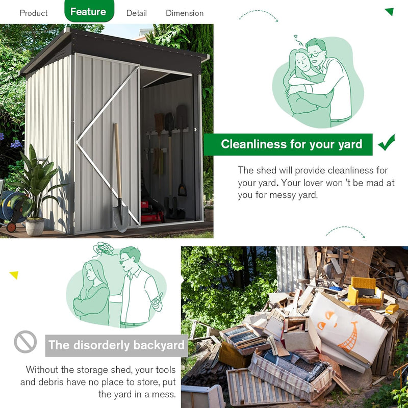 YODOLLA 5 x 3 ft. Outdoor Metal Steel Storage Shed with Sliding Roof & Lockable Door for Backyard, Garden,White