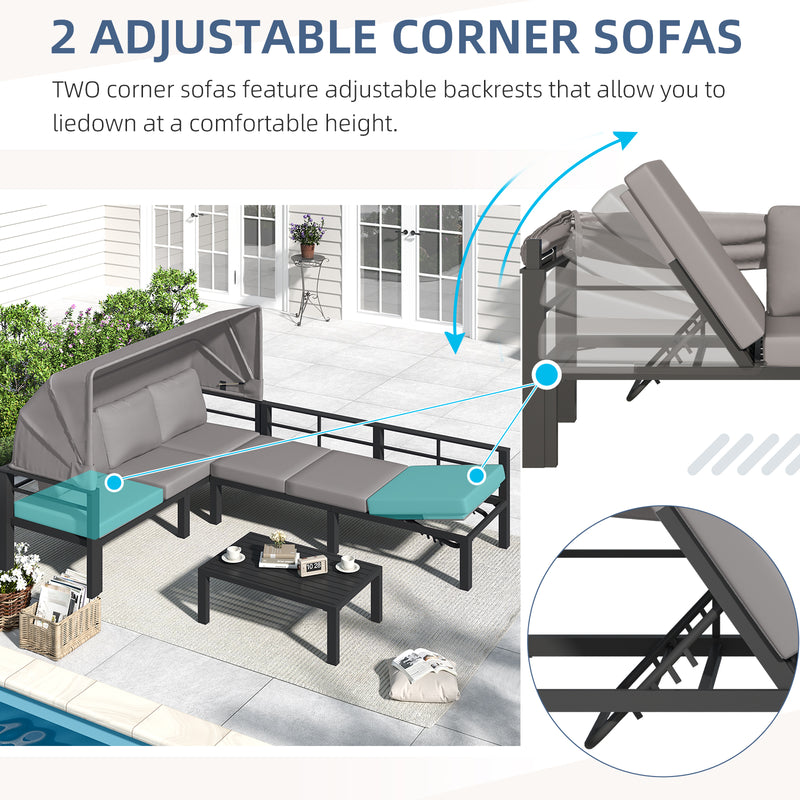 YODOLLA Patio Furniture Sets with Retractable Canopy & 2 Adjustable Backrests, Outdoor Furniture Sets with Coffee Table in Gray