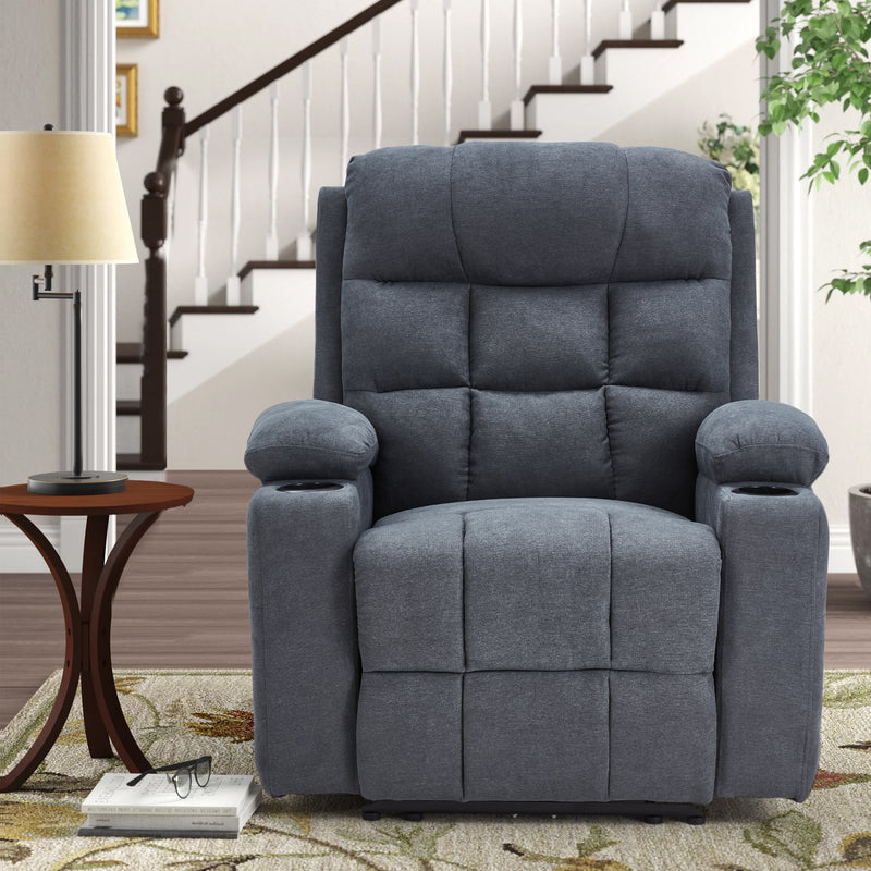 YODOLLA Oversized Nursery Electric Recliner Chair, Power Sofa with USB & Cup Holders, Breathable Leather Fabric, Home Theater Seating in Grey