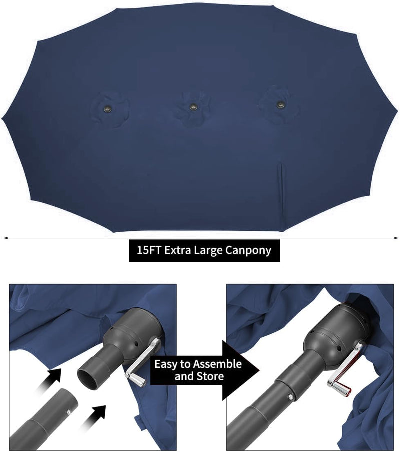 YODOLLA 15 Ft Patio Double Sided Umbrella Large Outdoor Umbrella in Dark Gray