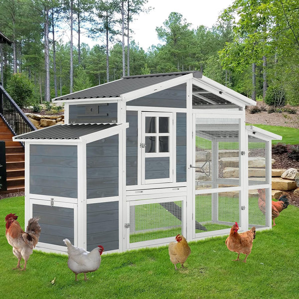 YODOLLA 81" Chicken Coop for 6-8 Chickens Outdoor Large Wooden Poultry Cage Hen House Multi-Level Hutch w/Nesting Boxes & Run for Backyard