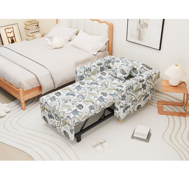 AECOJOY 3-in-1 Convertible Chair Bed Sleeper & Futon Sofa Bed Chair with Adjustable Backrest and 2 Pillows-White print