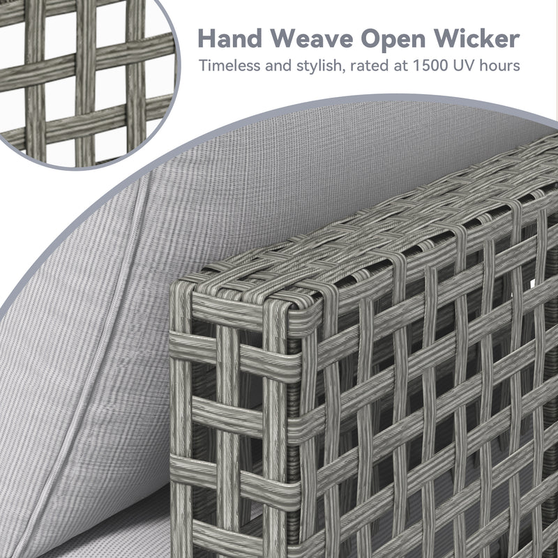 YODOLLA 7-Piece Patio Furniture Set with Tea Table, Rattan Wicker Outdoor Sectional Furniture Sofa Conversation Set, Grey Rattan&Light Grey Cushions