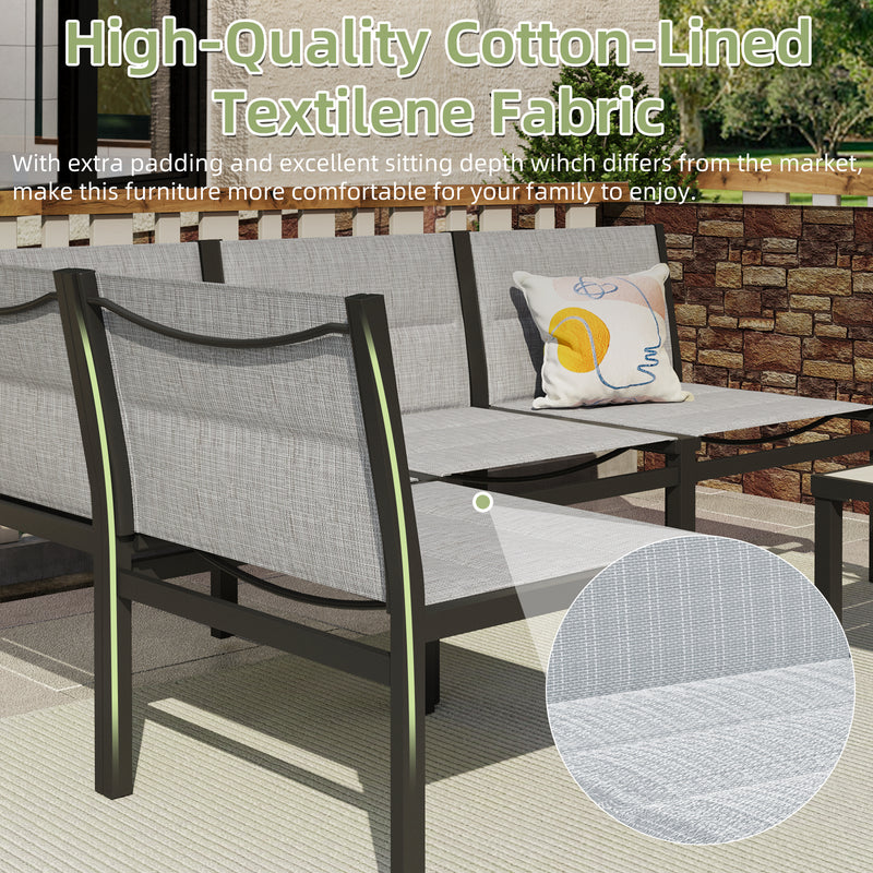 AECOJOY Outdoor Furniture Sets, 7 Pieces Cotton-Filled Textilene Fabric Outdoor Coffee Table and Chairs for Garden, Dark Gray