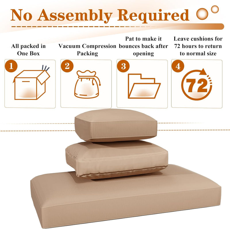 YODOLLA Outdoor Cushions, 4 inch Patio Cushions for Outdoor Furniture, Replacement Cushions Fits 7-Seats Sectional Rattan Conversation Set, Splashproof, Memory Foam Cushions and Covers (Beige)