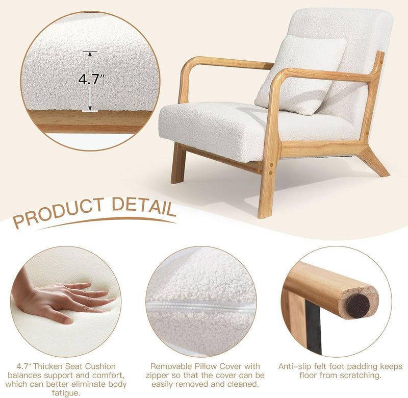 YODOLLA Sherpa Fleece Accent Chair Mid-Century Modern Upholstered Arm Chair Set of 2 for Living Room in Beige