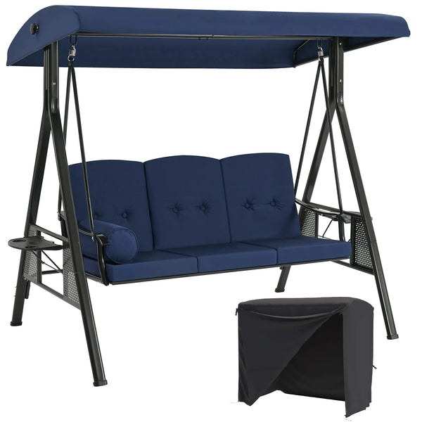 AECOJOY Steel Outdoor Patio Canopy Adjustable Steel Porch Swing Chair with Cover, Blue