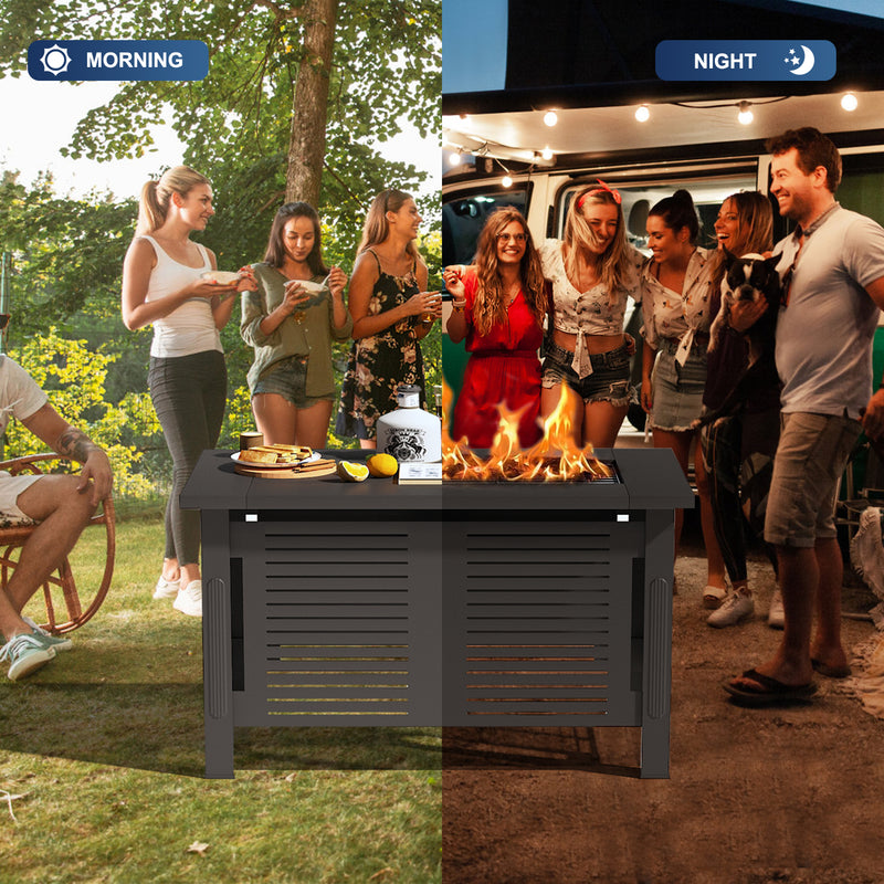 YODOLLA 43" Fire Pits for Outside Outdoor Fire Pit Table with Removable Lid & Waterproof Cover and Tables