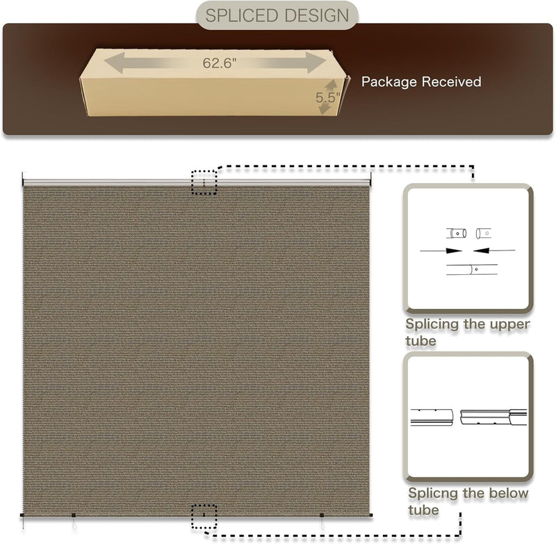 AECOJOY Outdoor Roller Shade, 8"(W) x10(H) Sun Shade Cover Canopy with 99% UV Protection, 220GSM HDPE Exterior Cordless Roll Up Shade Blinds Privacy Screen for Patio, Pergola, Gazebo, Mocha