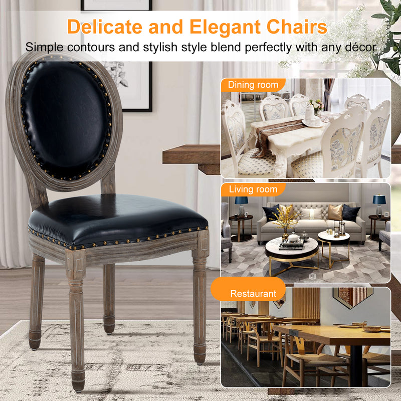 AVAWING French Country Leather Dining Chairs Set of 4, Farmhouse Dining Room Chairs Vintage Chair with Round Back, Solid Wood Legs Kitchen Chair for Dining Room/Living Room/Kitchen/Restaurant, Black