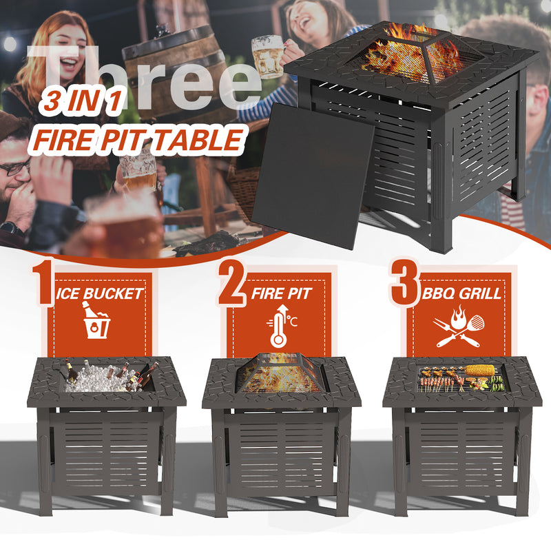YODOLLA 30" Outdoor Fire Pit Table 3 in 1 Fire Pits for Outside with Removable Lid & Waterproof Cover and Tables