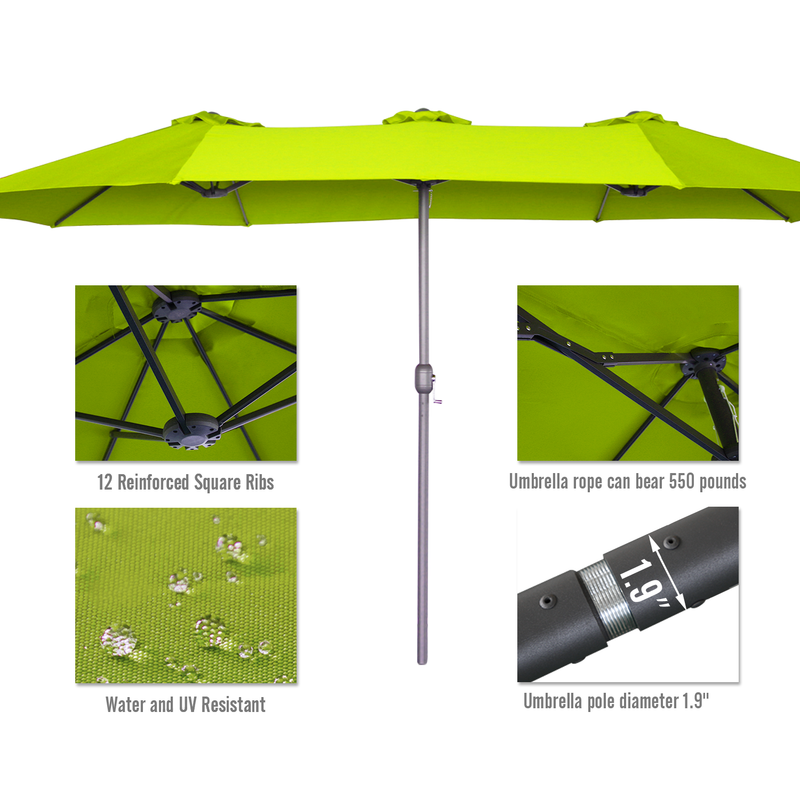 YODOLLA 15 Ft Patio Double Sided Umbrella Large Outdoor Umbrella - Green