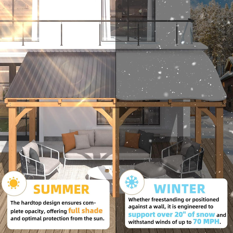 AECOJOY 16' x 10' Wood Gazebo, Outdoor Heavy Duty Wooden Pergola on Clearance, Patio Lean to Hardtop Awnings