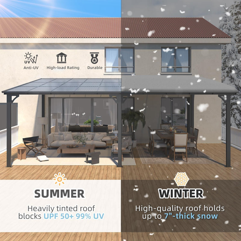 YODOLLA 12' x 20' Hardtop Gazebo Outdoor Aluminum Pergola For Garden, Patio, Backyard-Dark Gray
