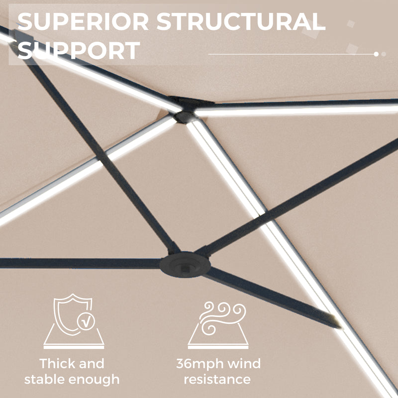 AECOJOY 10 ft Wall Mounted Patio Umbrella Outdoor Rectangle Umbrella with 180° Rotation for Outside in Beige