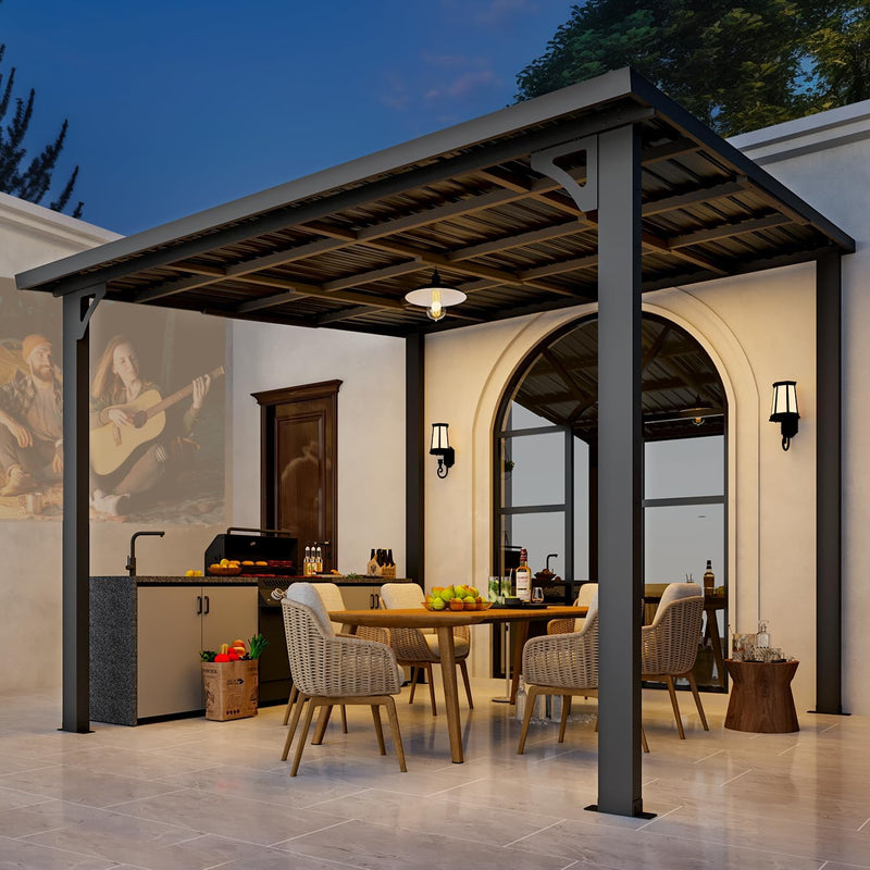 YODOLLA 10' x 10' Hardtop Gazebo, Heavy Duty Outdoor Gazebo with Galvanized Steel Sloping Roof, All Weatherproof Metal Gazebo Featuring Vertical Stripes for Patio, Backyard, and Lawns