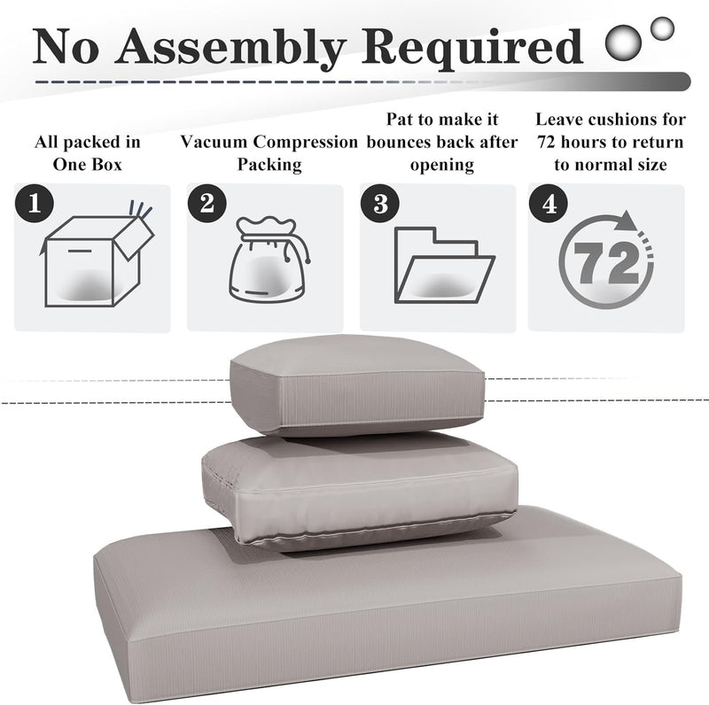 YODOLLA Outdoor Cushions, 4 inch Patio Cushions for Outdoor Furniture, Replacement Cushions Fits 7-Seats Sectional Rattan Conversation Set, Splashproof, Memory Foam Cushions and Covers (Grey)