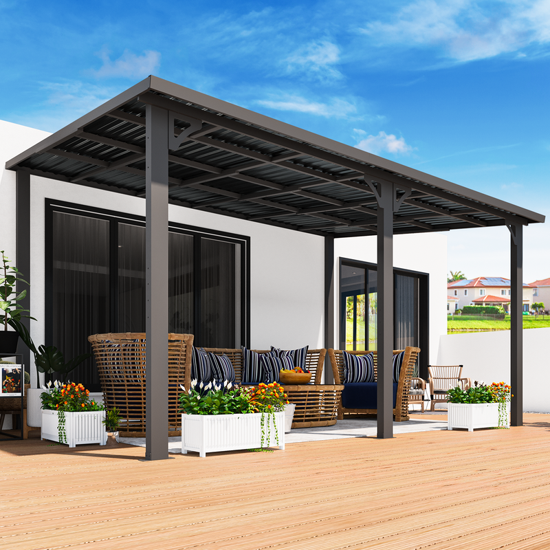 AECOJOY 10' x 14' Hardtop Gazebo, Heavy Duty Outdoor Gazebo with Galvanized Steel Sloping Roof, All Weatherproof Metal Gazebo Featuring Vertical Stripes for Patio, Backyard, and Lawns