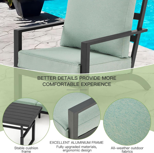 AECOJOY Aluminum Patio Furniture Set with Waterproof Cover Modern Metal Outdoor Patio Furniture Clearance, Adirondack Patio Conversation Sets for Lawn, Backyard, and Deck Green with Green Cushions
