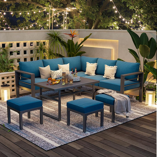 AECOJOY Aluminum Patio Furniture Sets with Waterproof Cloth Cover Outdoor Conversation Sets on Sale for Backyard,Blue