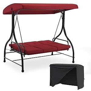 AECOJOY 3 Person Steel Outdoor Patio Canopy Adjustable Steel Porch Swing Chair with Cover