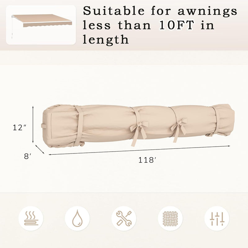 AECOJOY Protective Awning Cover, All-Weather Retractable Cover Storage Bag for 10' Wide Awnings for Patio, Waterproof Polyester Fabric in Beige