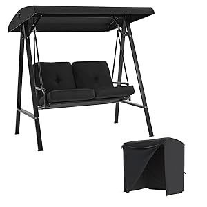 AECOJOY 2-Seat Outdoor Patio Swing Chair with Cover, Porch Swings Chairs for Adult, Outside Swing Bench with Adjustable Canopy&Removable Cushion,