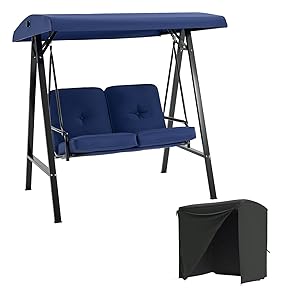 AECOJOY 2-Seat Outdoor Patio Swing Chair with Cover, Porch Swings Chairs for Adult, Outside Swing Bench with Adjustable Canopy&Removable Cushion