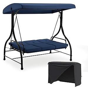 AECOJOY 3 Person Steel Outdoor Patio Canopy Adjustable Steel Porch Swing Chair with Cover