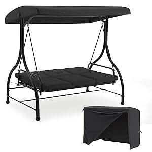 AECOJOY 3 Person Steel Outdoor Patio Canopy Adjustable Steel Porch Swing Chair with Cover