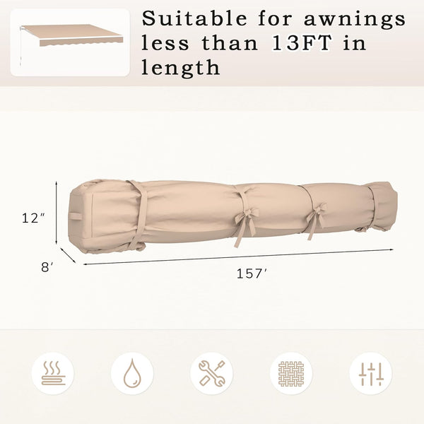 AECOJOY Protective Awning Cover, All-Weather Retractable Cover Storage Bag for 13' Wide Awnings for Patio, Waterproof Polyester Fabric in Beige