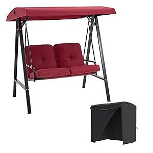 AECOJOY 2-Seat Outdoor Patio Swing Chair with Cover, Porch Swings Chairs for Adult, Outside Swing Bench with Adjustable Canopy&Removable Cushion