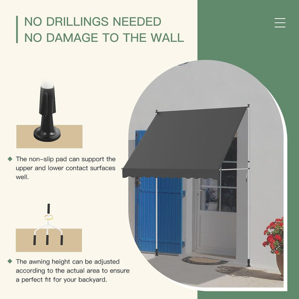 AECOJOY Manual Retractable Awning, 78" Non-Screw Outdoor Patio Awning, Adjustable Pergola Sun Shade Cover with UV Protection, Ideal Outdoor Canopy for Window or Door, Dark Grey