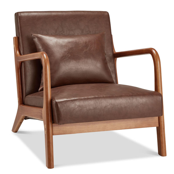 YODOLLA Faux Leather Modern Accent Chairs for Living Room, Mid Century Modern Living Room Bedroom Reading Comfy Lounge Chairs, Small Side Armchair for Bedrooms in Brown