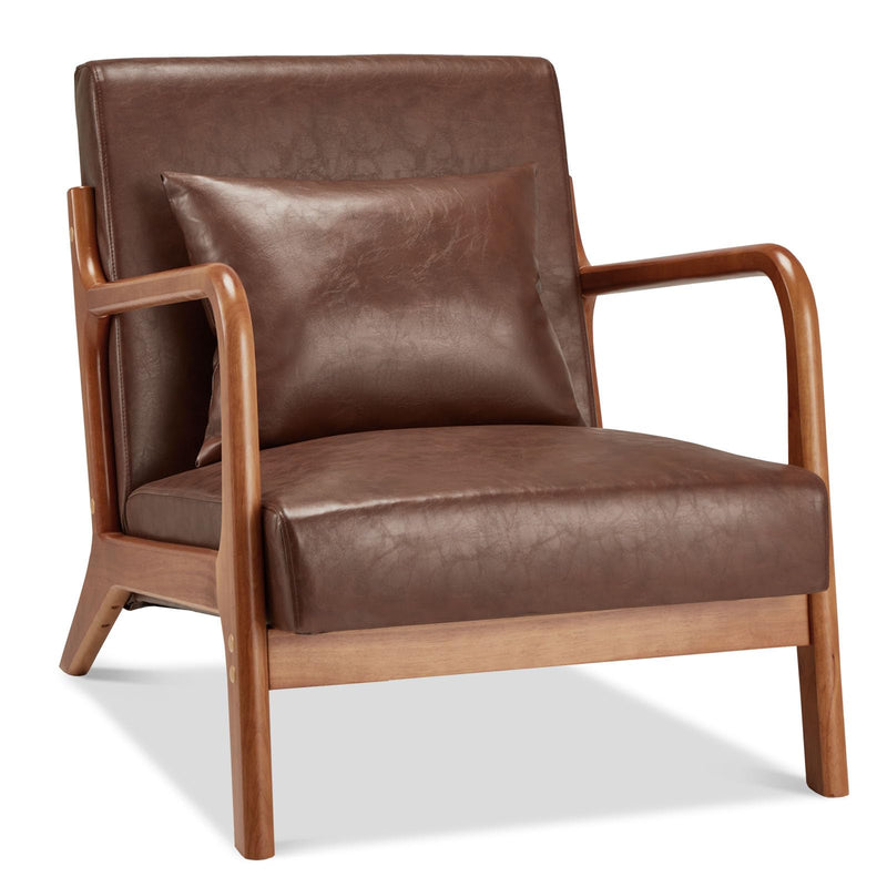 YODOLLA Faux Leather Modern Accent Chairs for Living Room, Mid Century Modern Living Room Bedroom Reading Comfy Lounge Chairs, Small Side Armchair for Bedrooms in Brown